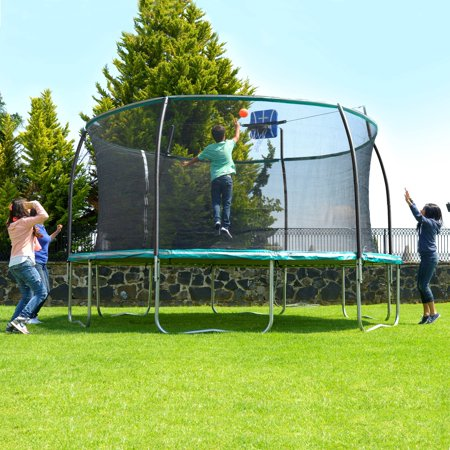 Buy Bounce Pro 14-Foot Trampoline, Basketball Hoop, Safety Enclosure, Blue from Sirius Sales