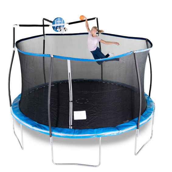 Buy Bounce Pro 14-Foot Trampoline, Basketball Hoop, Safety Enclosure, Blue from Sirius Sales